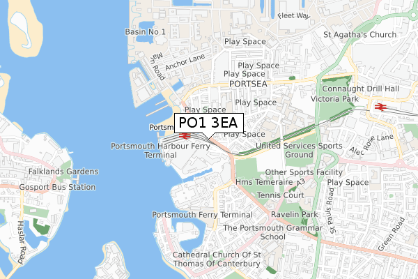 PO1 3EA map - small scale - OS Open Zoomstack (Ordnance Survey)