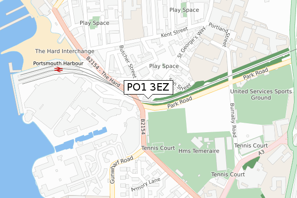 PO1 3EZ map - large scale - OS Open Zoomstack (Ordnance Survey)