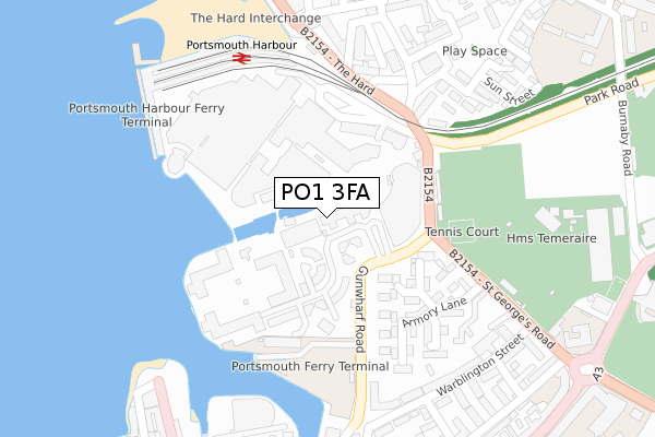 PO1 3FA map - large scale - OS Open Zoomstack (Ordnance Survey)