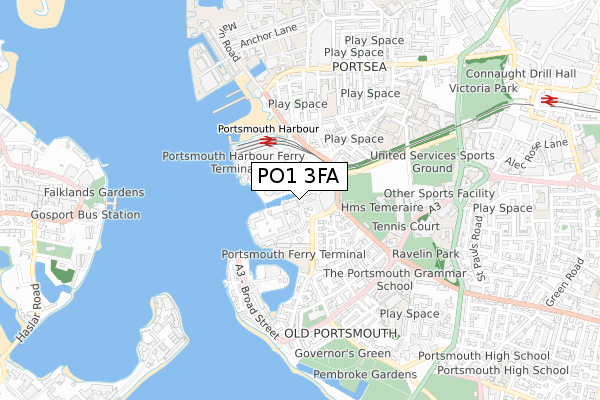 PO1 3FA map - small scale - OS Open Zoomstack (Ordnance Survey)