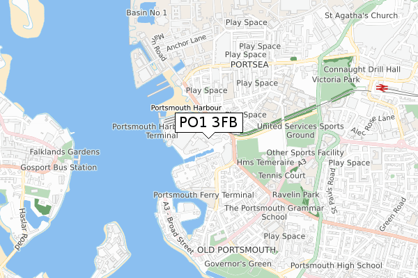 PO1 3FB map - small scale - OS Open Zoomstack (Ordnance Survey)