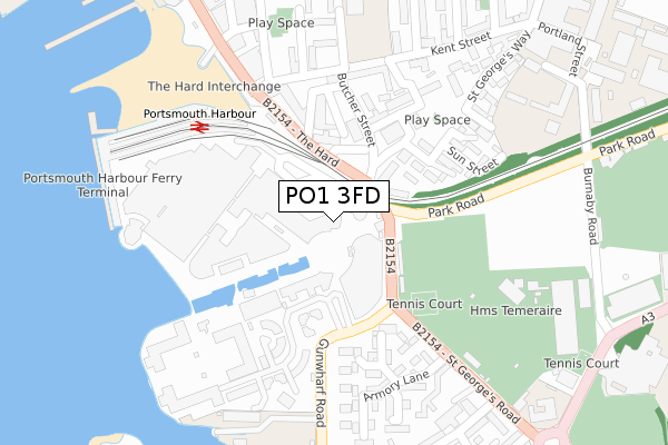 PO1 3FD map - large scale - OS Open Zoomstack (Ordnance Survey)