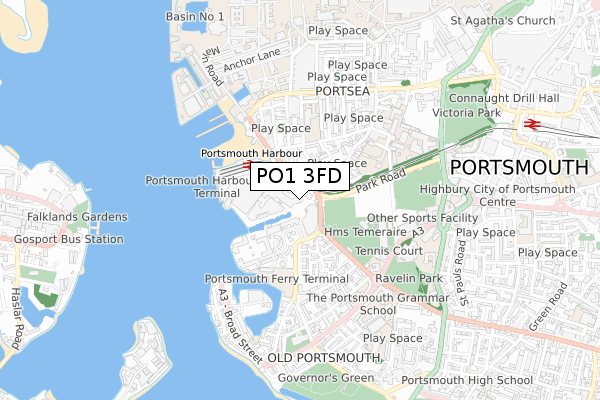 PO1 3FD map - small scale - OS Open Zoomstack (Ordnance Survey)