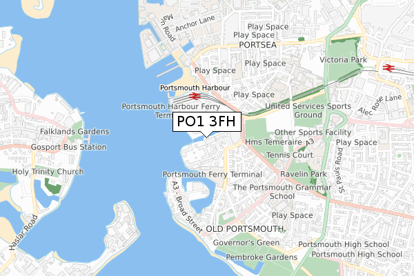 PO1 3FH map - small scale - OS Open Zoomstack (Ordnance Survey)