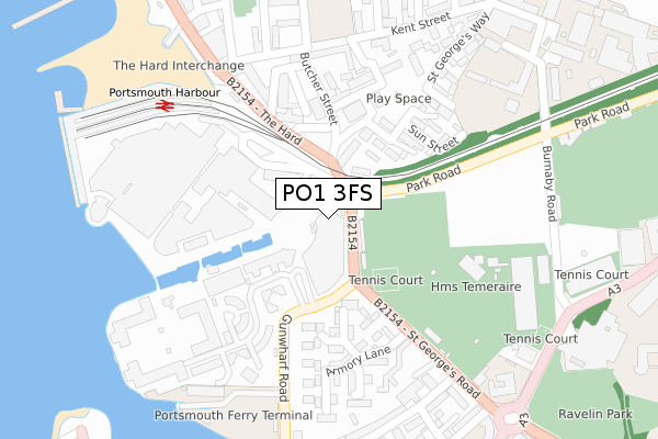 PO1 3FS map - large scale - OS Open Zoomstack (Ordnance Survey)