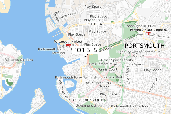 PO1 3FS map - small scale - OS Open Zoomstack (Ordnance Survey)