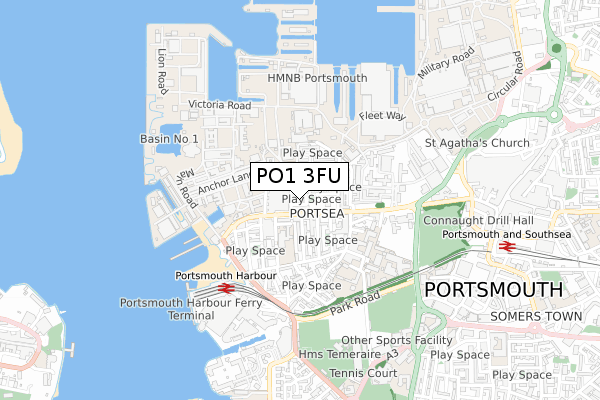 PO1 3FU map - small scale - OS Open Zoomstack (Ordnance Survey)