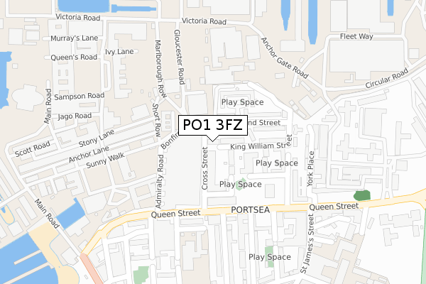 PO1 3FZ map - large scale - OS Open Zoomstack (Ordnance Survey)