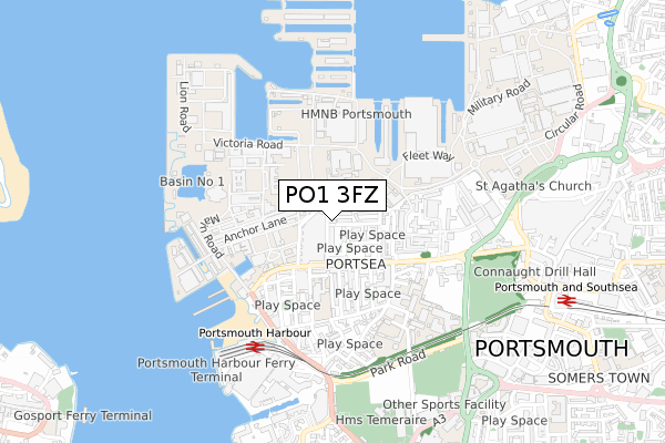 PO1 3FZ map - small scale - OS Open Zoomstack (Ordnance Survey)