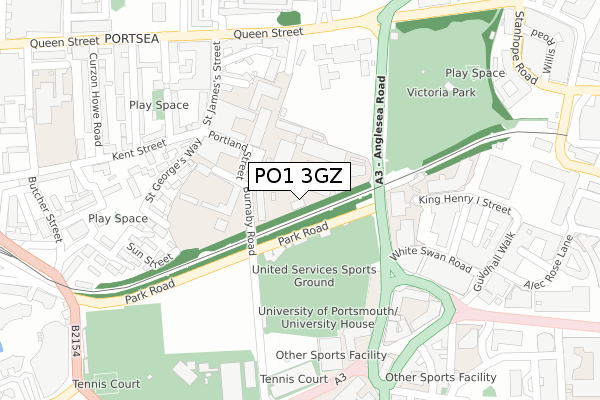 PO1 3GZ map - large scale - OS Open Zoomstack (Ordnance Survey)