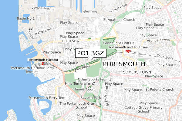 PO1 3GZ map - small scale - OS Open Zoomstack (Ordnance Survey)