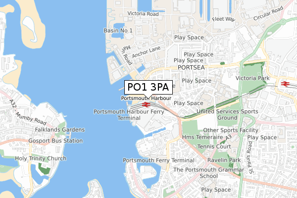 PO1 3PA map - small scale - OS Open Zoomstack (Ordnance Survey)