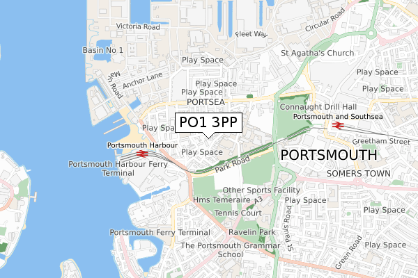 PO1 3PP map - small scale - OS Open Zoomstack (Ordnance Survey)