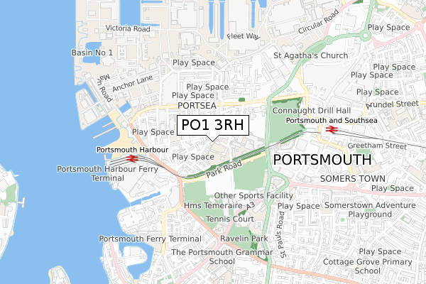 PO1 3RH map - small scale - OS Open Zoomstack (Ordnance Survey)