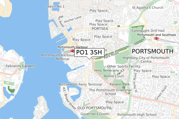 PO1 3SH map - small scale - OS Open Zoomstack (Ordnance Survey)