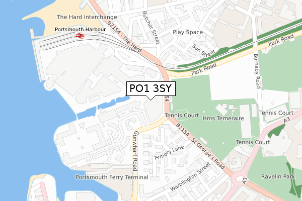 PO1 3SY map - large scale - OS Open Zoomstack (Ordnance Survey)