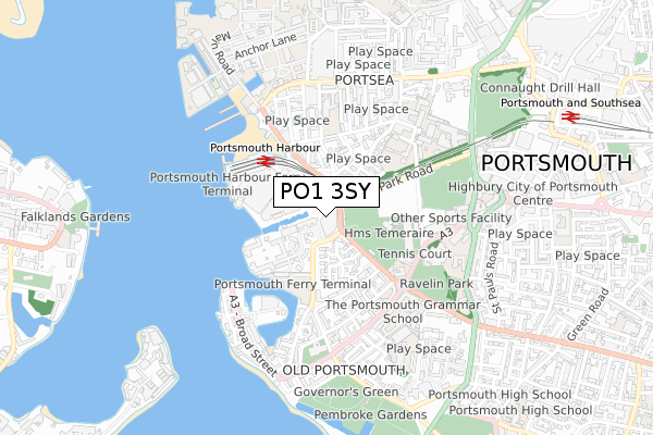 PO1 3SY map - small scale - OS Open Zoomstack (Ordnance Survey)