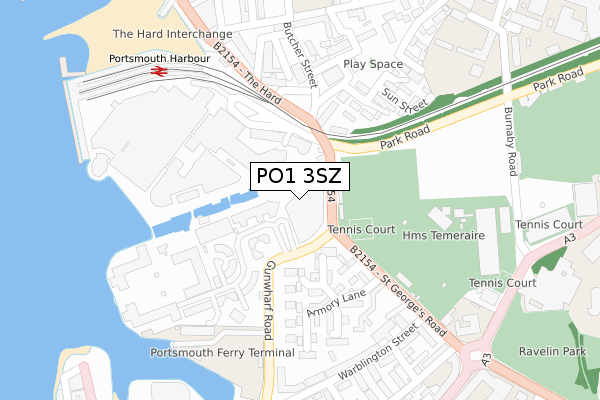 PO1 3SZ map - large scale - OS Open Zoomstack (Ordnance Survey)