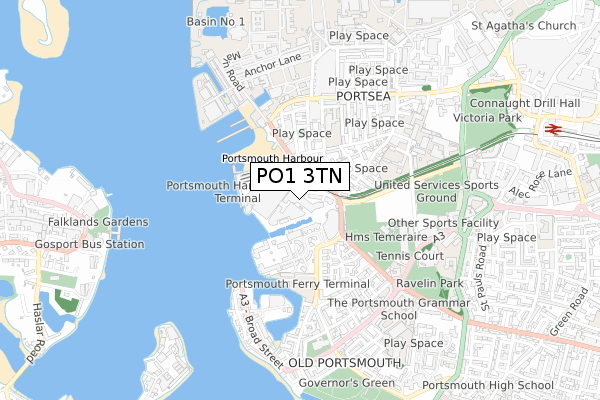 PO1 3TN map - small scale - OS Open Zoomstack (Ordnance Survey)