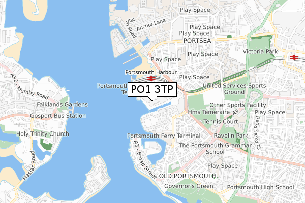 PO1 3TP map - small scale - OS Open Zoomstack (Ordnance Survey)