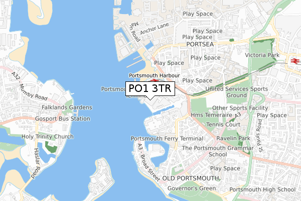 PO1 3TR map - small scale - OS Open Zoomstack (Ordnance Survey)