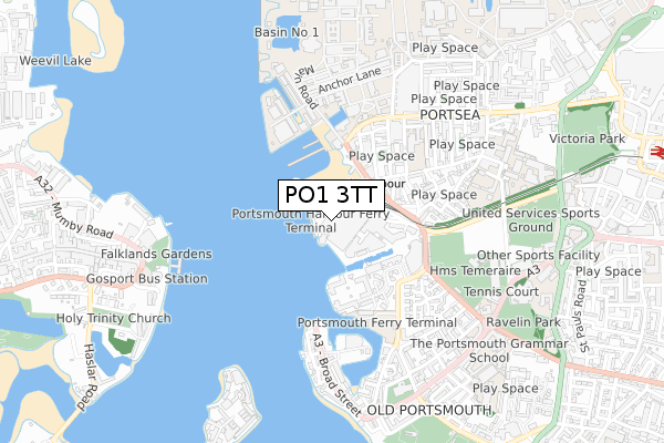 PO1 3TT map - small scale - OS Open Zoomstack (Ordnance Survey)