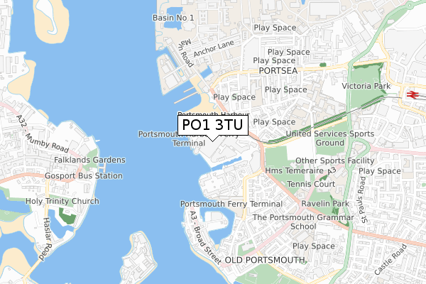 PO1 3TU map - small scale - OS Open Zoomstack (Ordnance Survey)