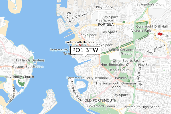 PO1 3TW map - small scale - OS Open Zoomstack (Ordnance Survey)