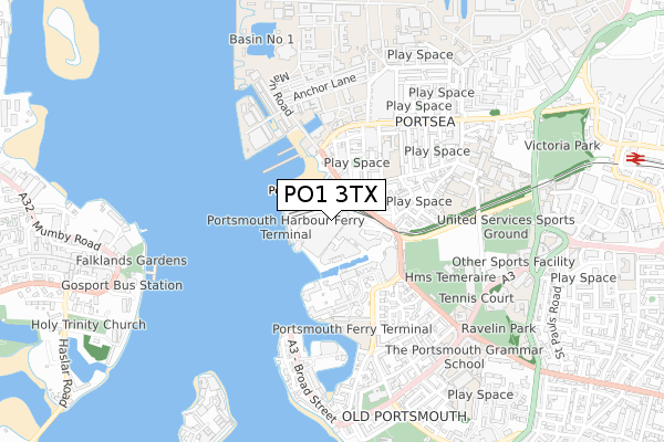 PO1 3TX map - small scale - OS Open Zoomstack (Ordnance Survey)