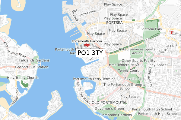 PO1 3TY map - small scale - OS Open Zoomstack (Ordnance Survey)