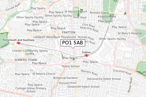 PO1 5AB map - small scale - OS Open Zoomstack (Ordnance Survey)