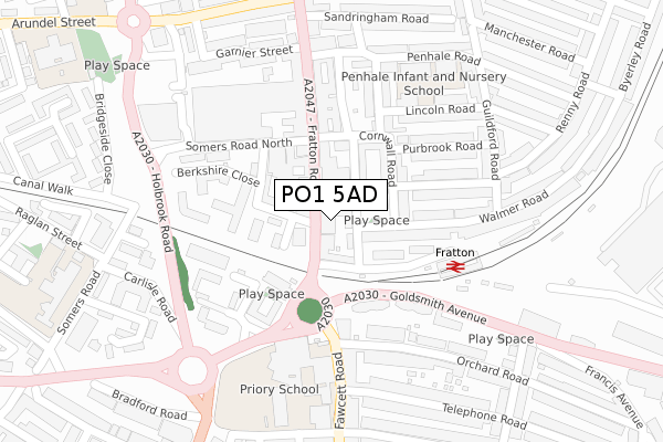 PO1 5AD map - large scale - OS Open Zoomstack (Ordnance Survey)