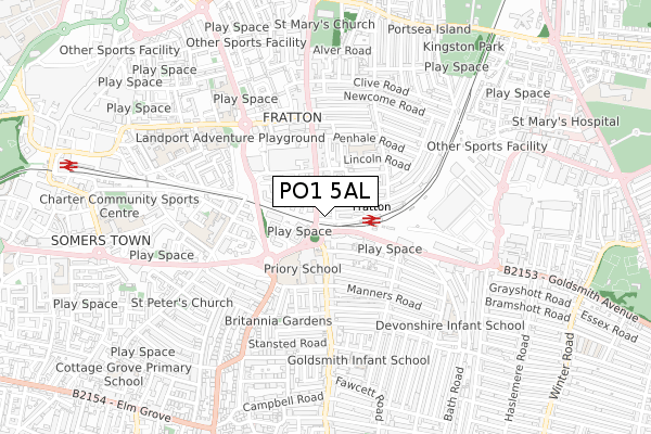 PO1 5AL map - small scale - OS Open Zoomstack (Ordnance Survey)