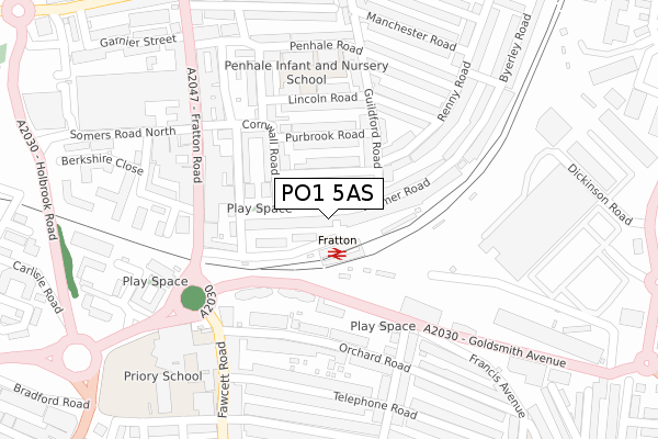 PO1 5AS map - large scale - OS Open Zoomstack (Ordnance Survey)