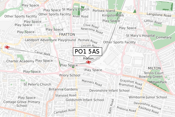 PO1 5AS map - small scale - OS Open Zoomstack (Ordnance Survey)