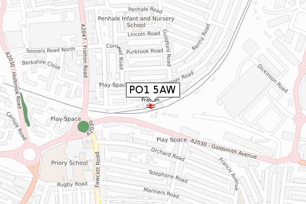 PO1 5AW map - large scale - OS Open Zoomstack (Ordnance Survey)