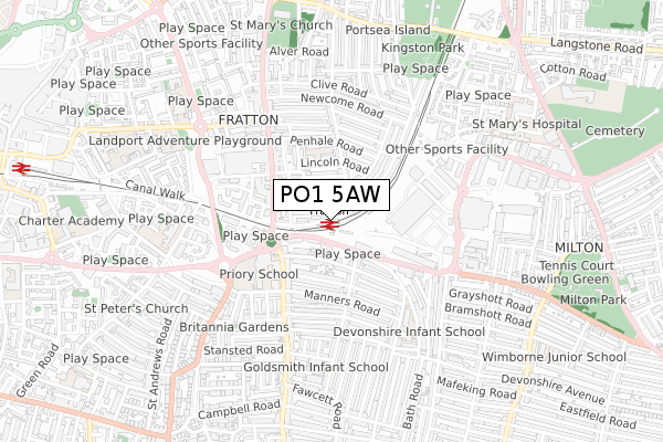 PO1 5AW map - small scale - OS Open Zoomstack (Ordnance Survey)