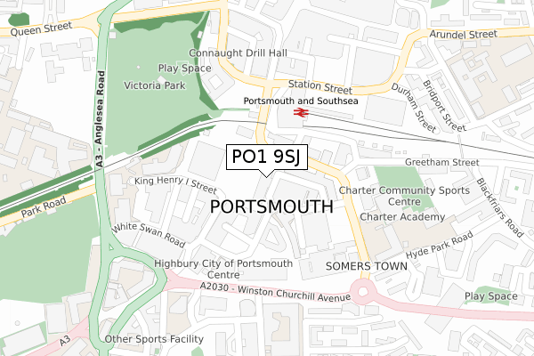 PO1 9SJ map - large scale - OS Open Zoomstack (Ordnance Survey)