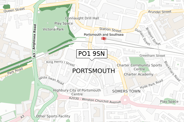 PO1 9SN map - large scale - OS Open Zoomstack (Ordnance Survey)