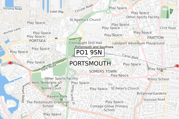 PO1 9SN map - small scale - OS Open Zoomstack (Ordnance Survey)