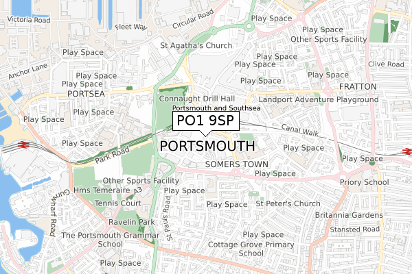 PO1 9SP map - small scale - OS Open Zoomstack (Ordnance Survey)
