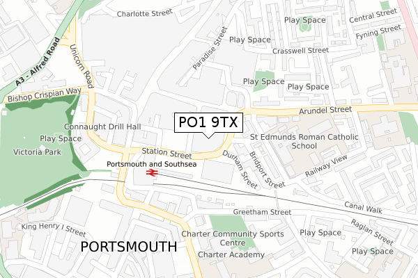 PO1 9TX map - large scale - OS Open Zoomstack (Ordnance Survey)