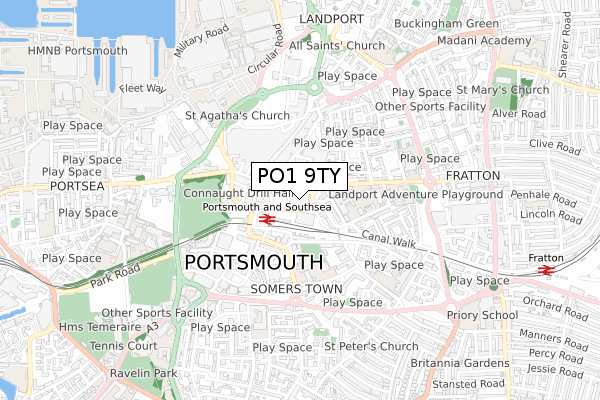 PO1 9TY map - small scale - OS Open Zoomstack (Ordnance Survey)