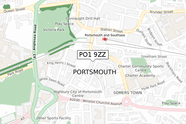 PO1 9ZZ map - large scale - OS Open Zoomstack (Ordnance Survey)