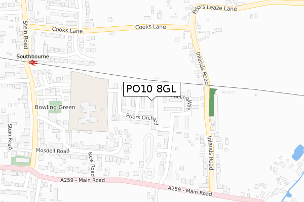 PO10 8GL map - large scale - OS Open Zoomstack (Ordnance Survey)