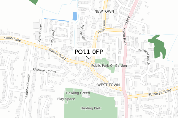 PO11 0FP map - large scale - OS Open Zoomstack (Ordnance Survey)