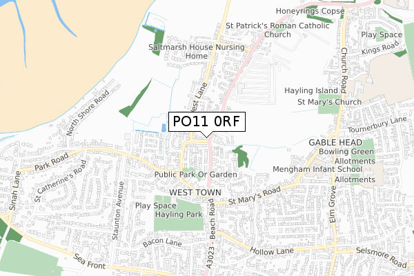 PO11 0RF map - small scale - OS Open Zoomstack (Ordnance Survey)