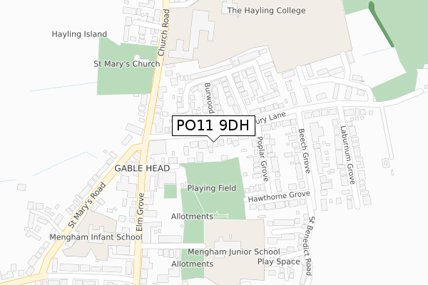 PO11 9DH map - large scale - OS Open Zoomstack (Ordnance Survey)