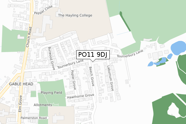 PO11 9DJ map - large scale - OS Open Zoomstack (Ordnance Survey)