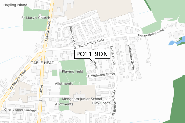 PO11 9DN map - large scale - OS Open Zoomstack (Ordnance Survey)